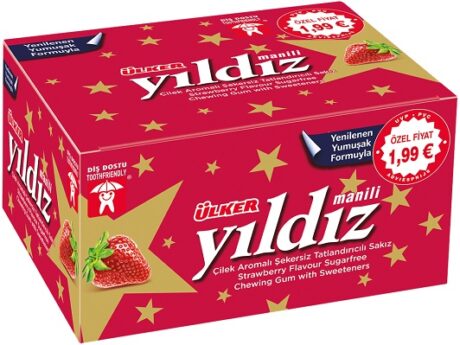 Yildiz Cilekli Sockerfri Tuggummi 80*1,4g 1x15