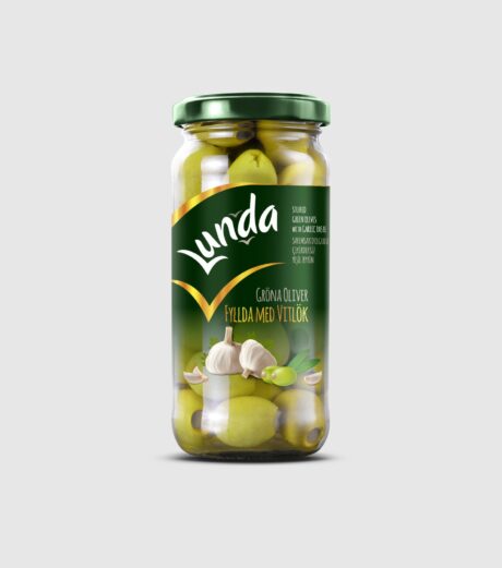 Lunda Gröna Oliver Fyllda med Vitlök 500cc (480g) 1x12